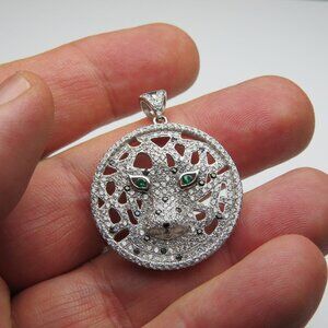 Sterling Silver Tiger Diamond  Emerald Pendant